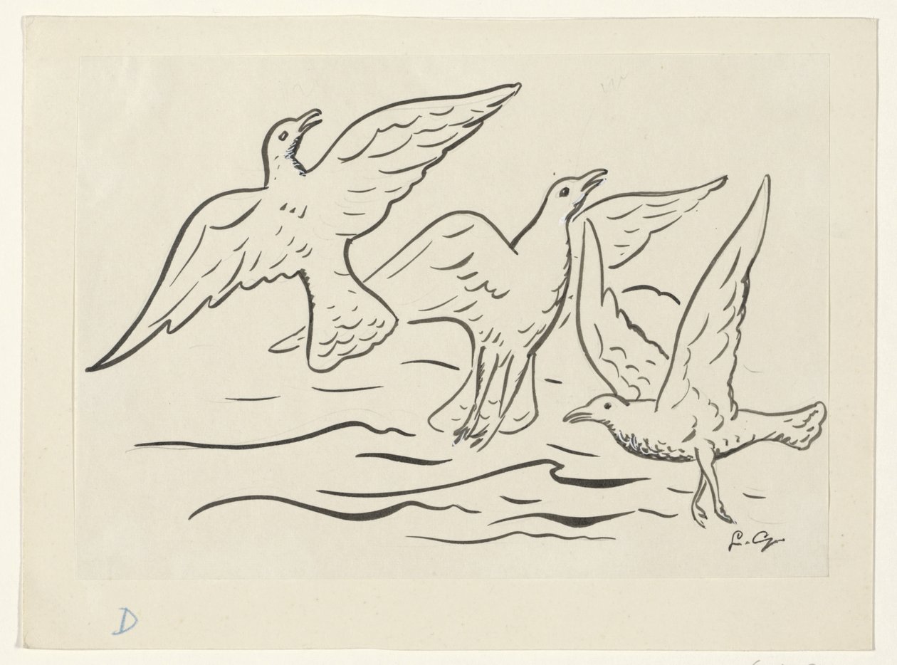 Tre fåglar på himlen över havet av Leo Gestel (signed by artist)