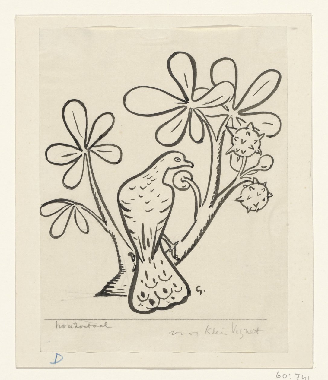 Duva på en gren av ett kastanjeträd av Leo Gestel (signed by artist)