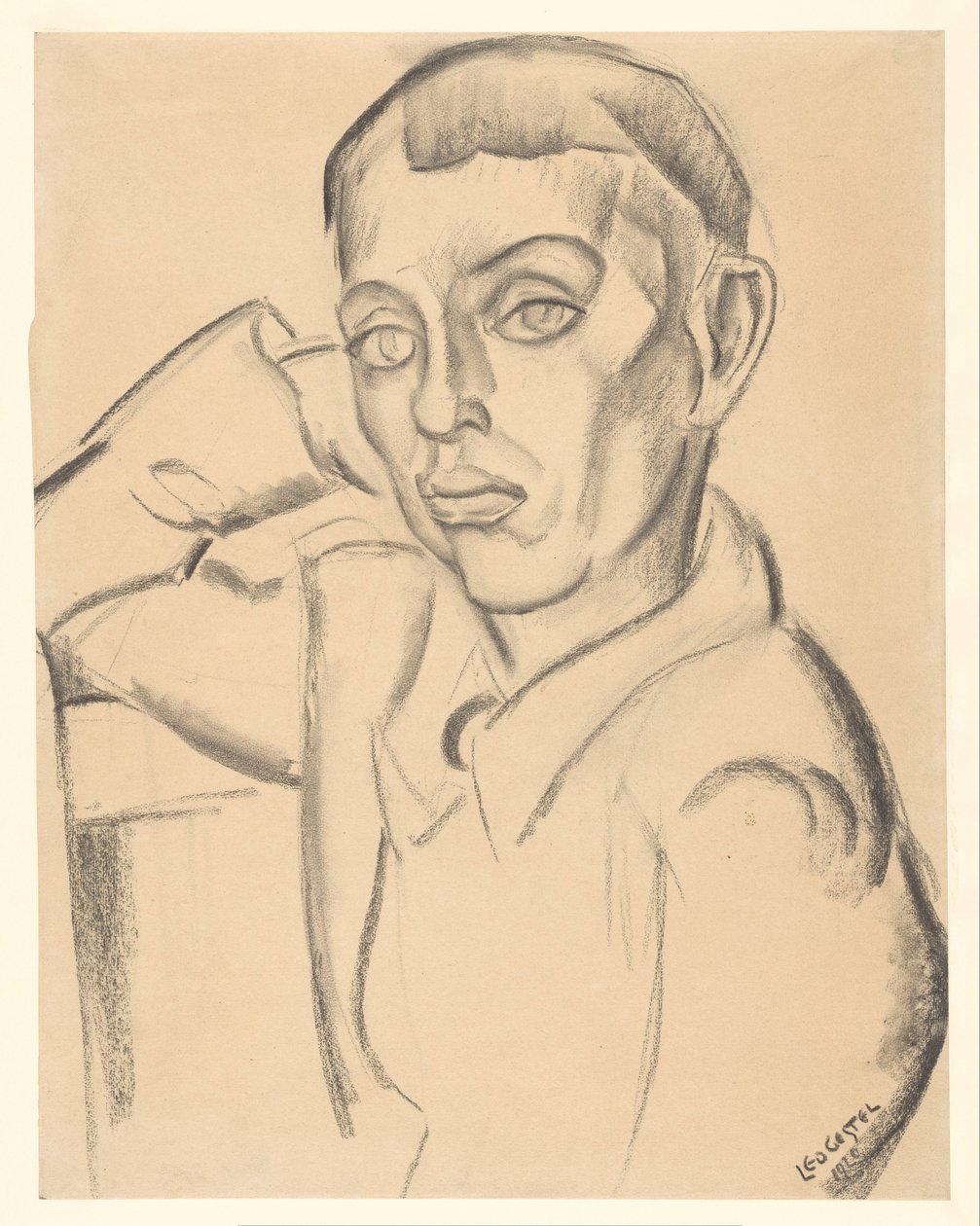 Ung man vilar huvudet på sin hand av Leo Gestel (signed by artist)