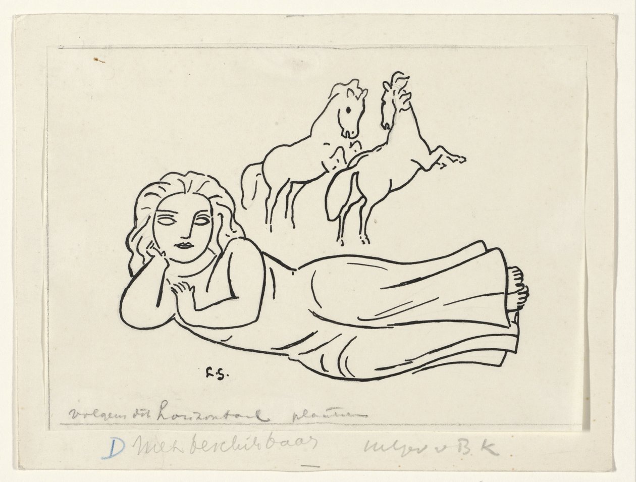 Liggande kvinna med två hästar av Leo Gestel (signed by artist)