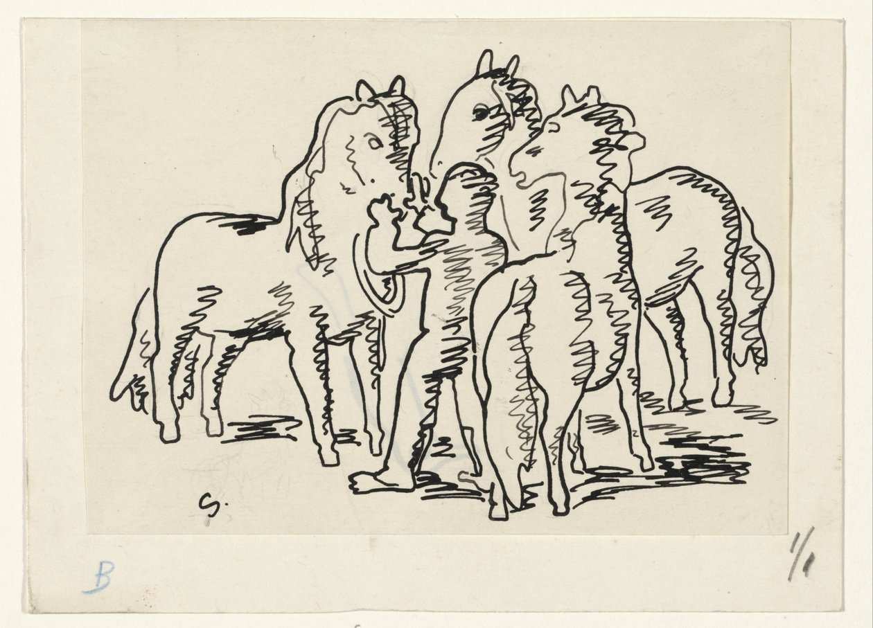 Man med tre hästar av Leo Gestel (signed by artist)