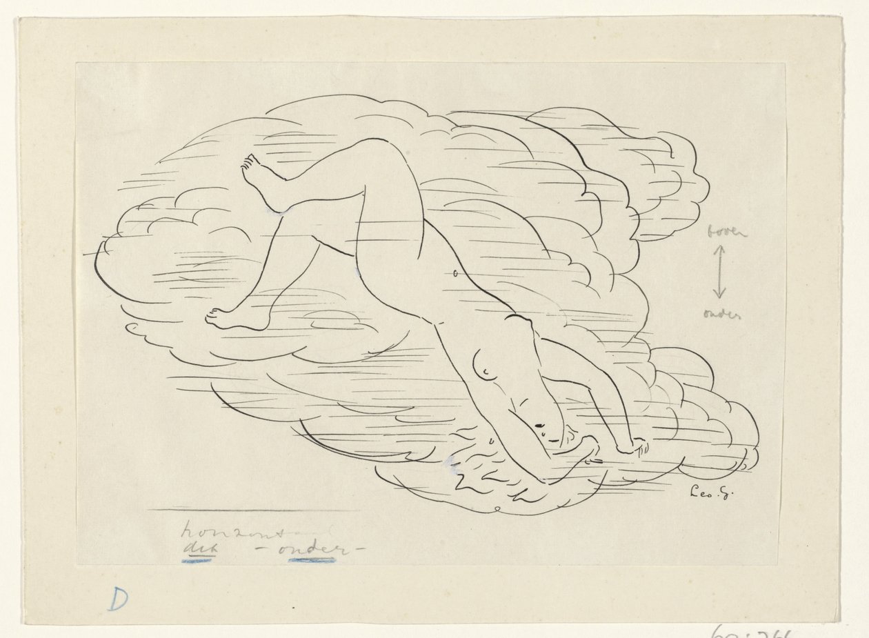 Naken kvinna i molnen av Leo Gestel (signed by artist)