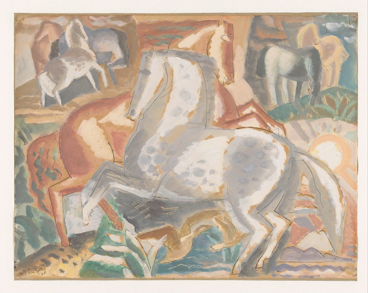 Hästar i landskapet av Leo Gestel (signed by artist)