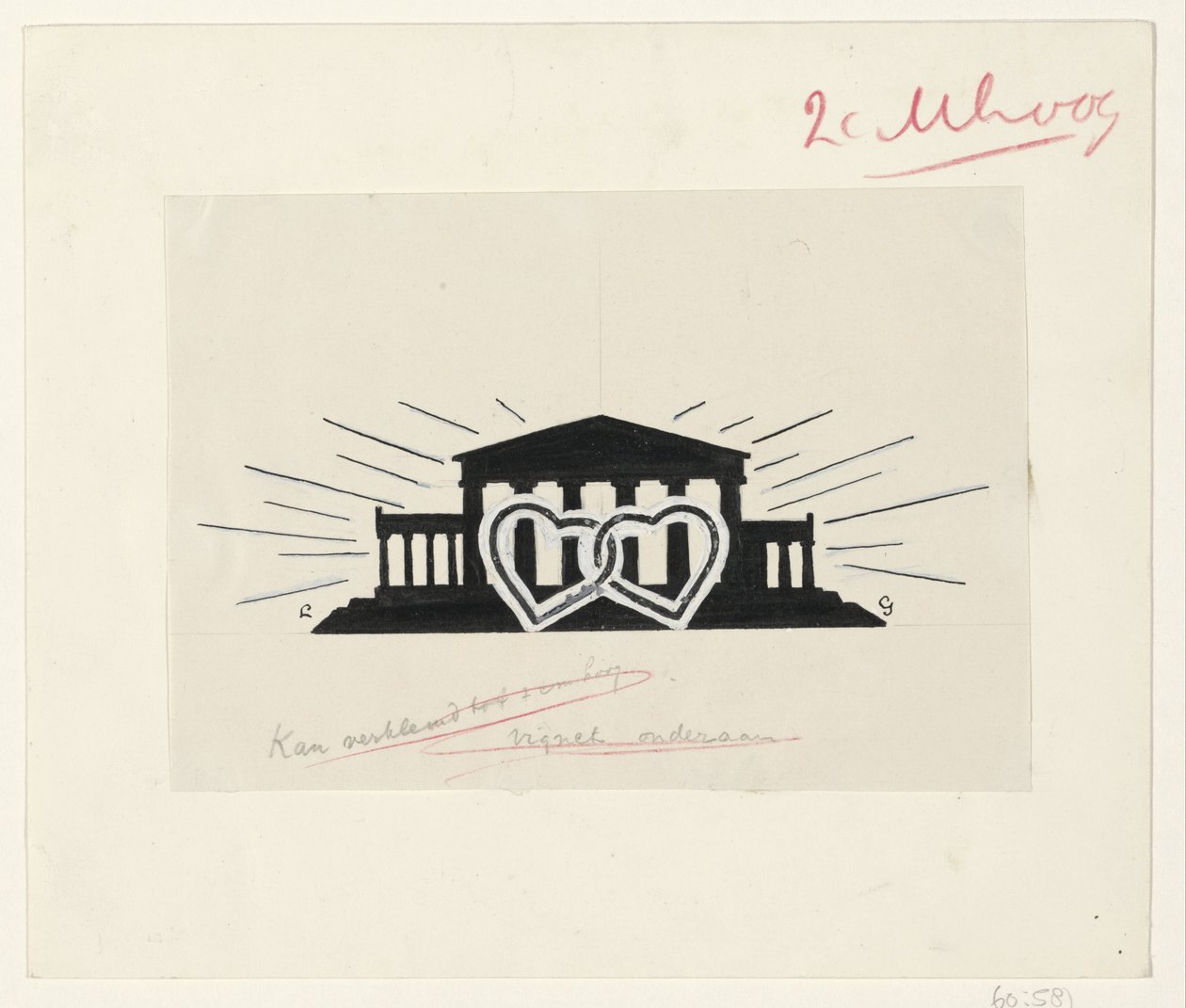 Tempel med två sammanfogade hjärtan av Leo Gestel (signed by artist)