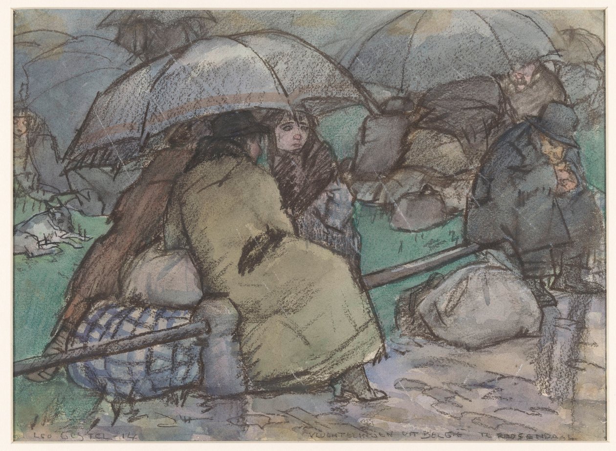 Flyktingar från Belgien i Roosendaal (originaltitel på objektet) av Leo Gestel (signed by artist)