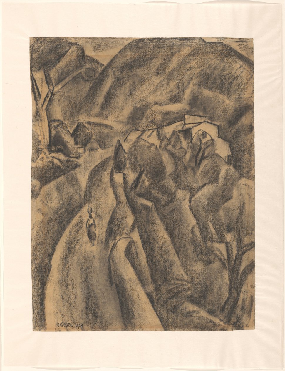 Kvinna med en kanna på huvudet på en väg genom höga berg av Leo Gestel (signed by artist)