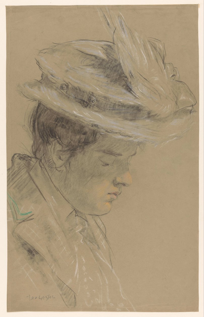 Kvinna i hatt, tittar ner av Leo Gestel (signed by artist)