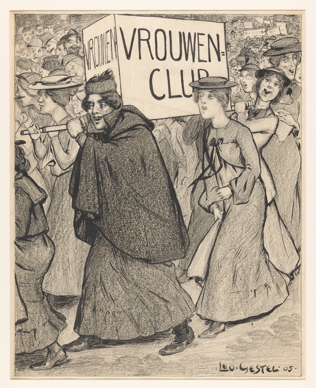 Kvinnor i en kvinnoförenings parad av Leo Gestel (signed by artist)