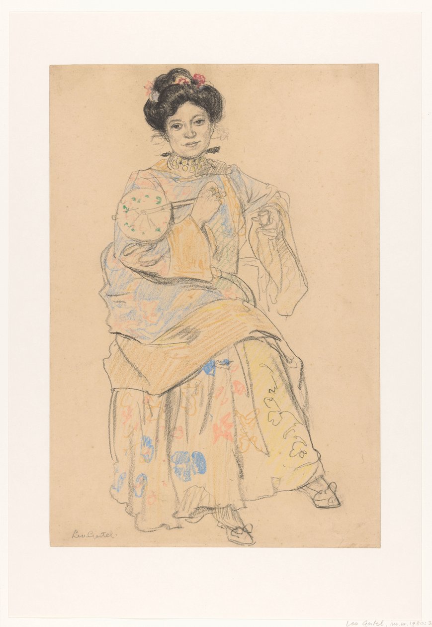 Sittande kvinna i japanska kläder av Leo Gestel (signed by artist)
