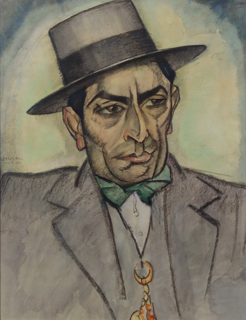 En man i spansk kostym, ca. 1914 (kol, pastell och akvarell på papper) av Leo Gestel