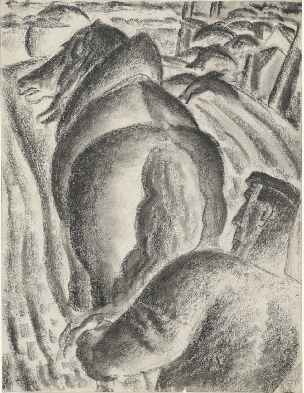 Bonde med plog och draghäst av Leo Gestel
