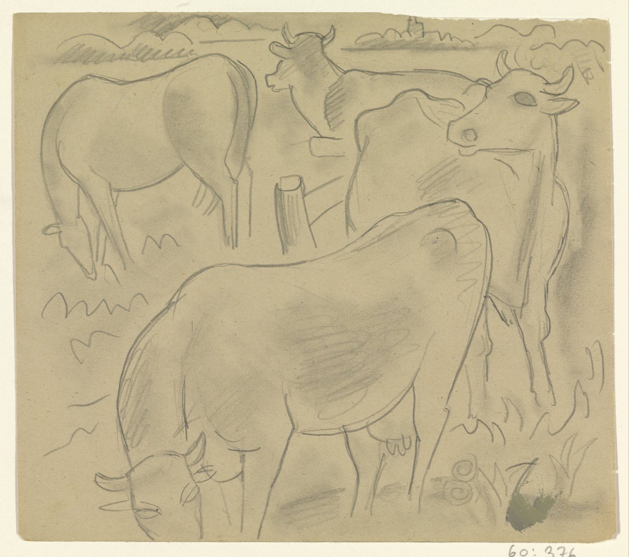 Tre kor och en häst på ängen av Leo Gestel