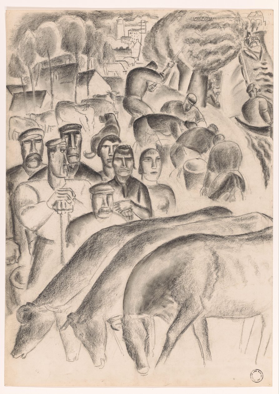 Betande kor, bönder och arbetare på marken av Leo Gestel