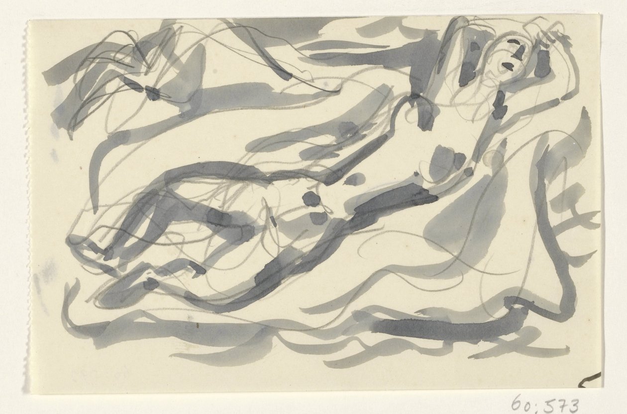 Naken kvinna och häst i havet av Leo Gestel