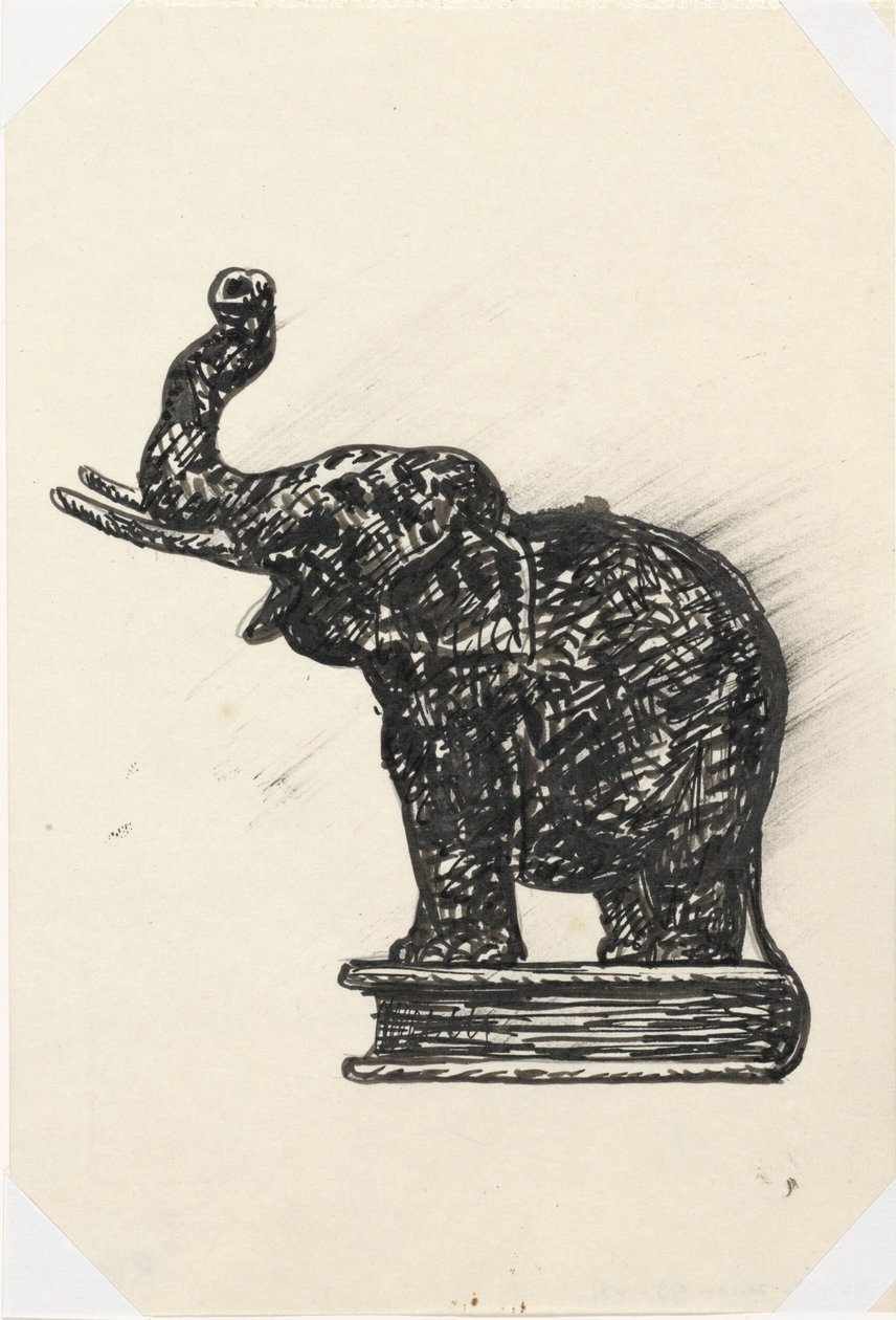 Elefant på bok (skiss) av Leo Gestel