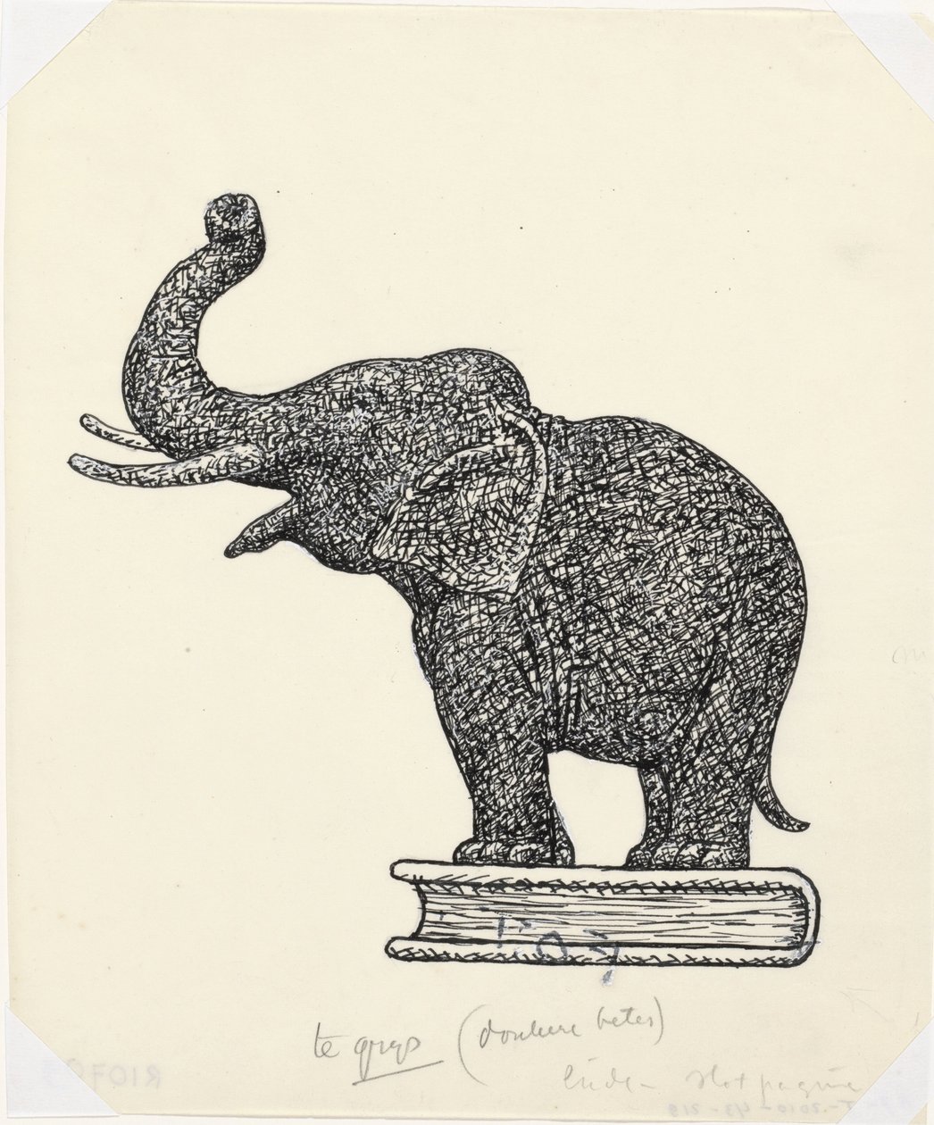 Elefant på bok (skiss) av Leo Gestel