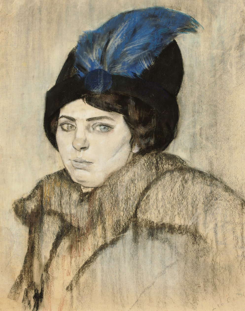 Porträtt av Marie Boendermaker-Schoenmaker (krita och pastell på papper) av Leo Gestel