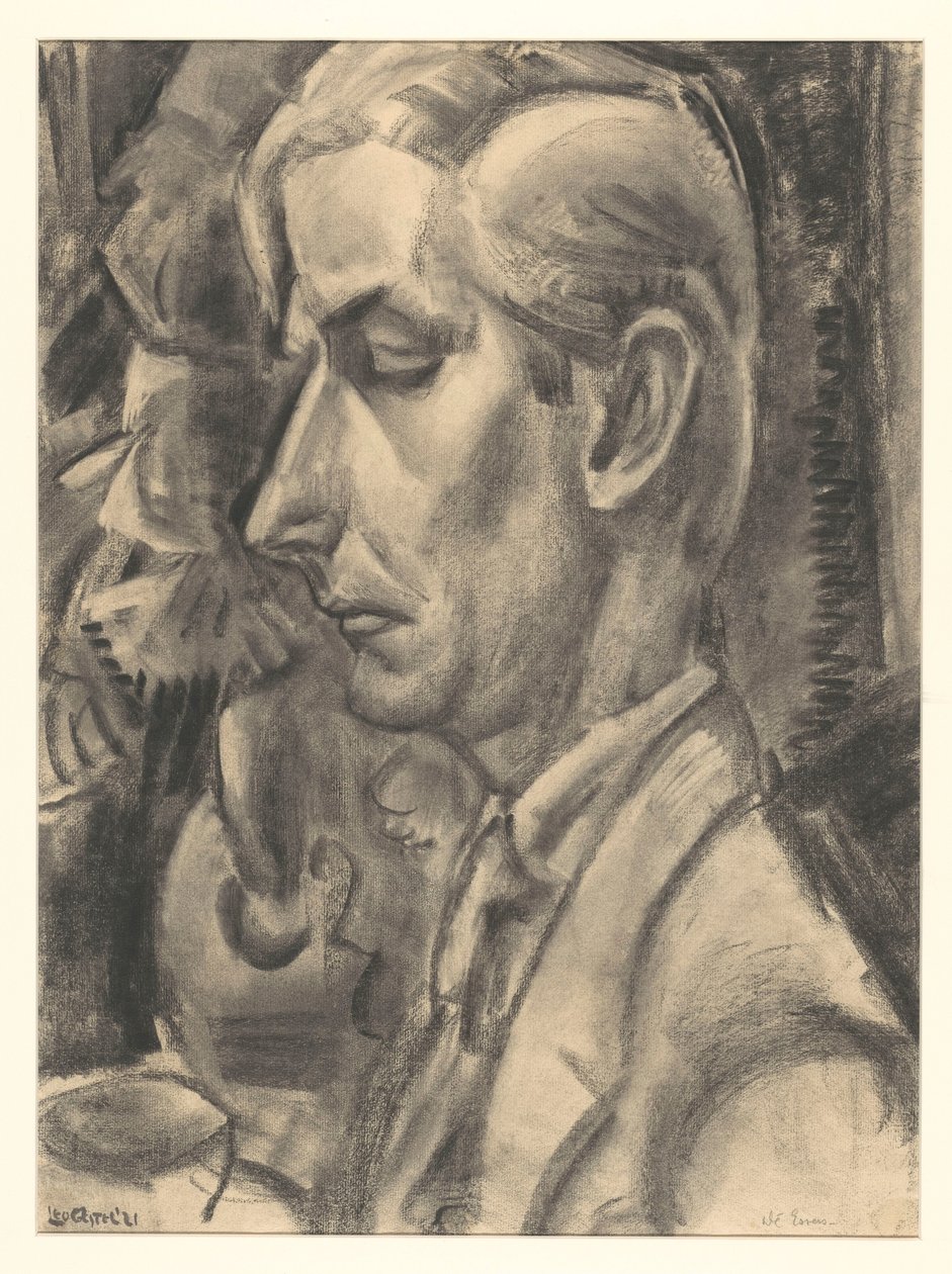 Porträtt av Dé Essers, träsnidare och tecknare av Leo Gestel