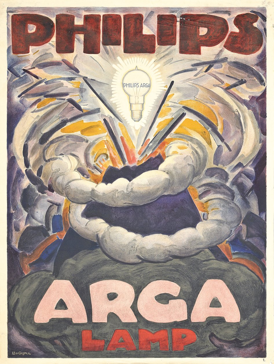 Affischreklam Philips Arga Lamp, c.1918 (färglitografi) av Leo Gestel