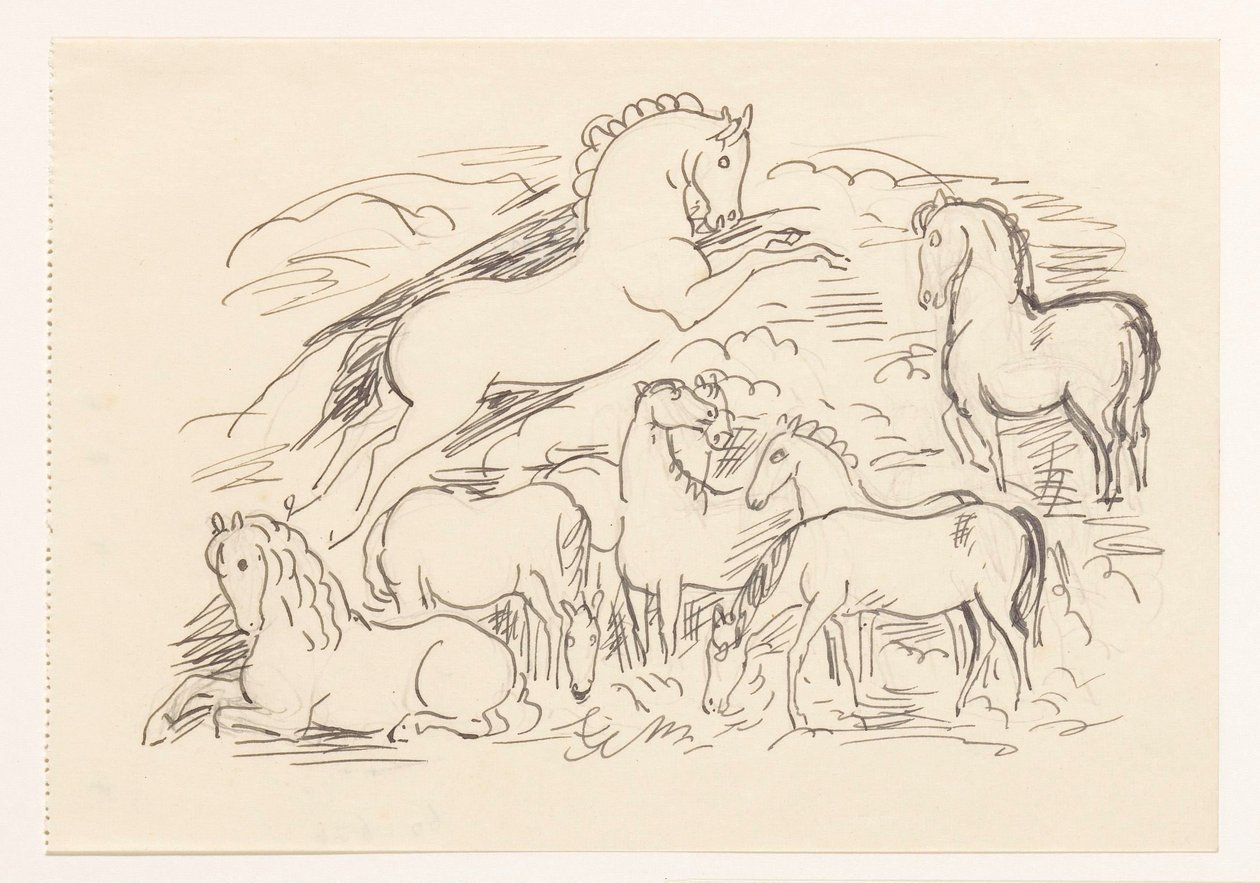 Studieblad med åtta hästar av Leo Gestel