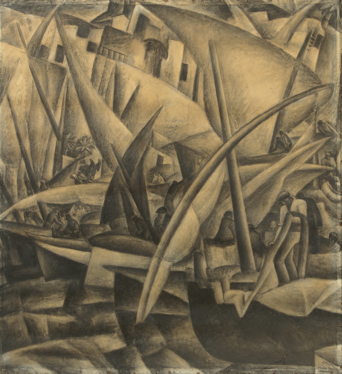 Hamnen i Palma de Mallorca, ca 1914 (kol på papper) av Leo Gestel
