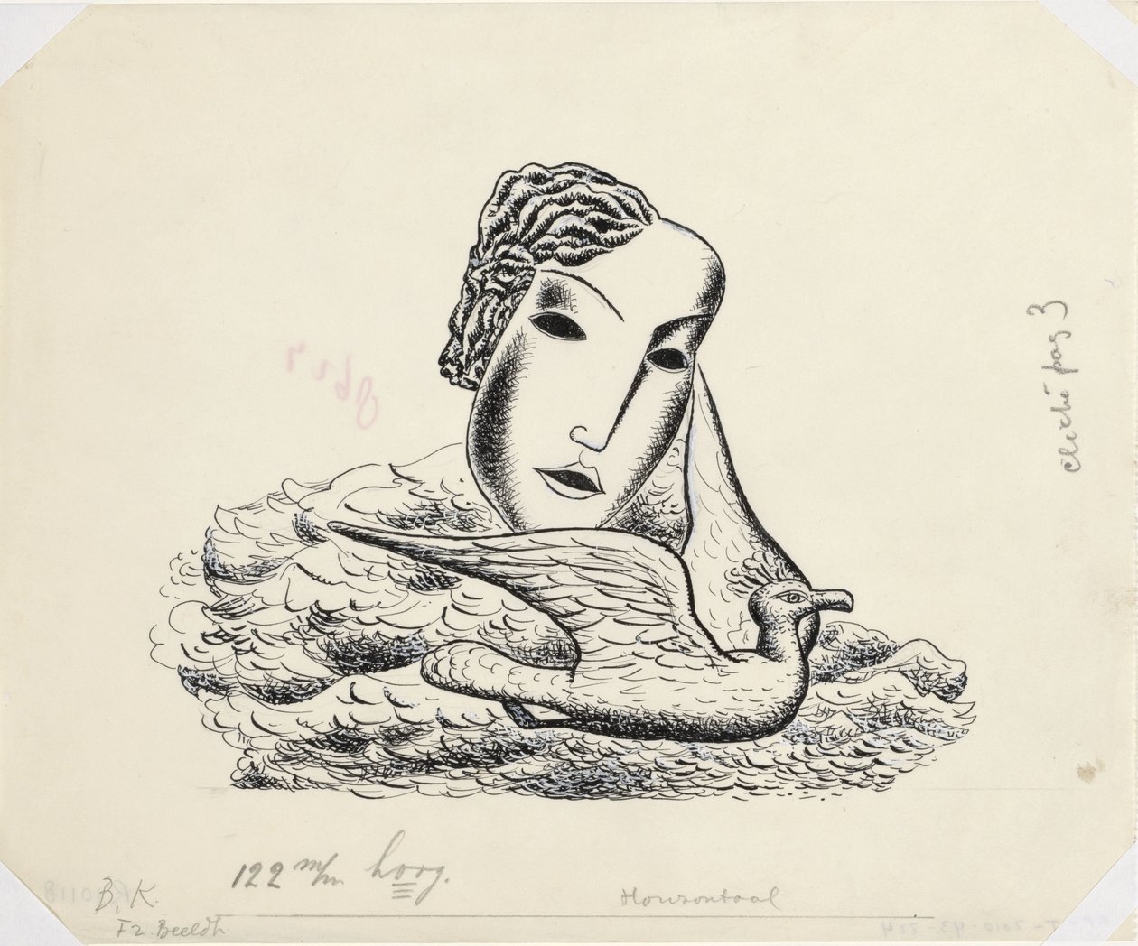 Kvinnans huvud med fågel (skiss) av Leo Gestel