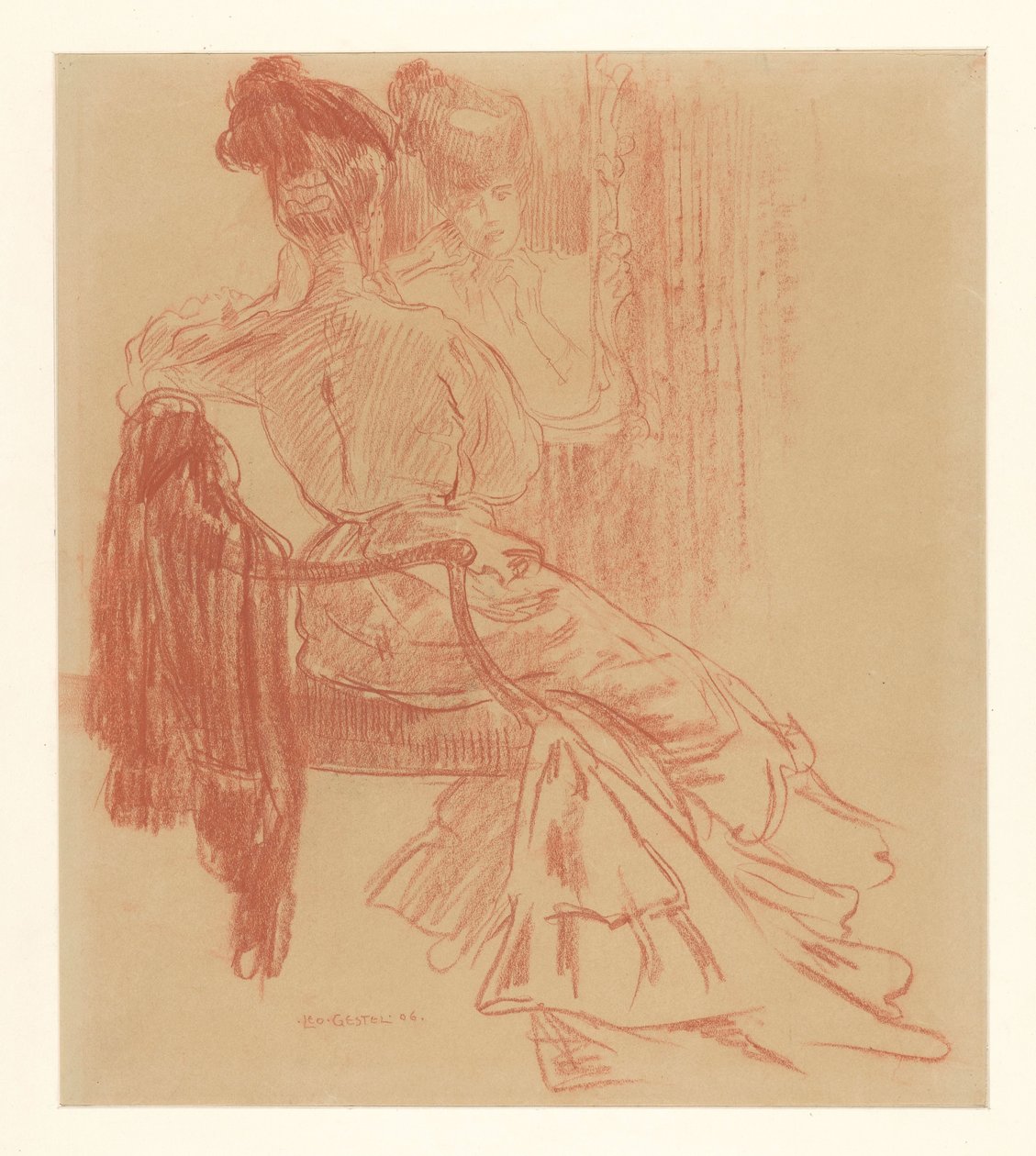 Sitter dam framför spegeln av Leo Gestel