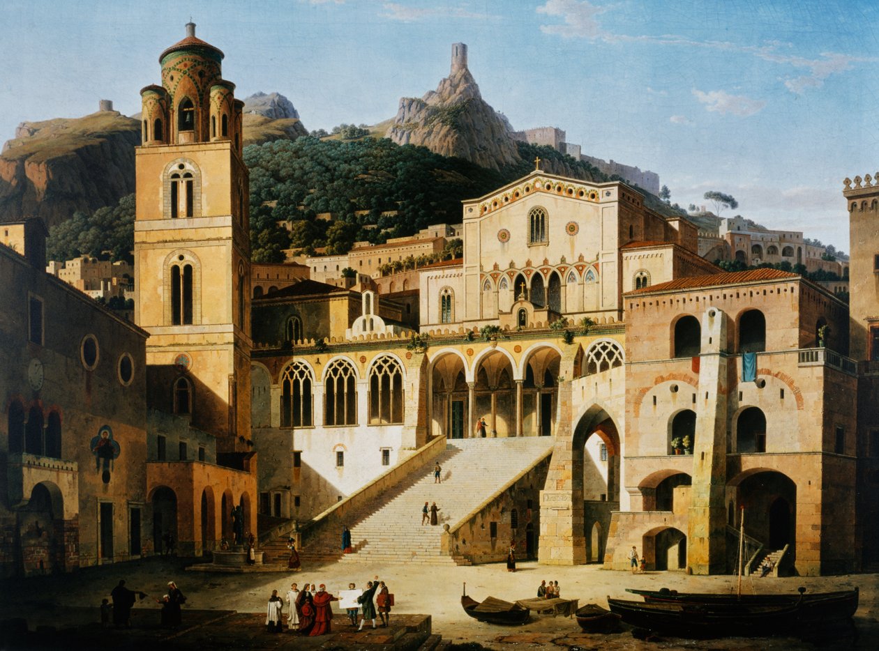 Torg framför katedralen i Amalfi av Leo von Klenze