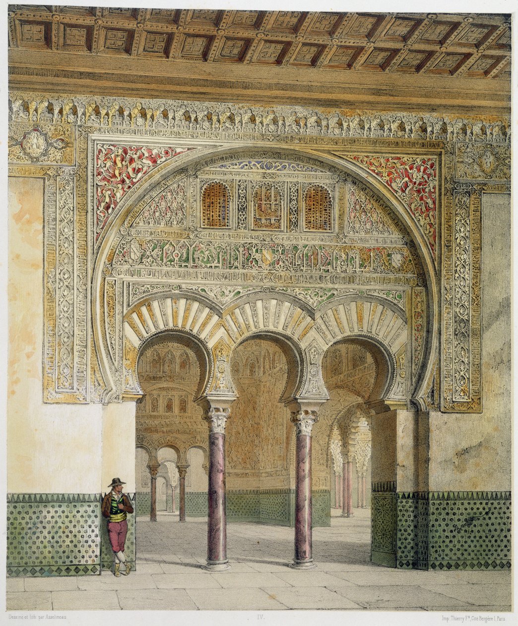 The Gallery of the Court of Lions at Alhambra, Granada, 1853 av Leon Auguste Asselineau
