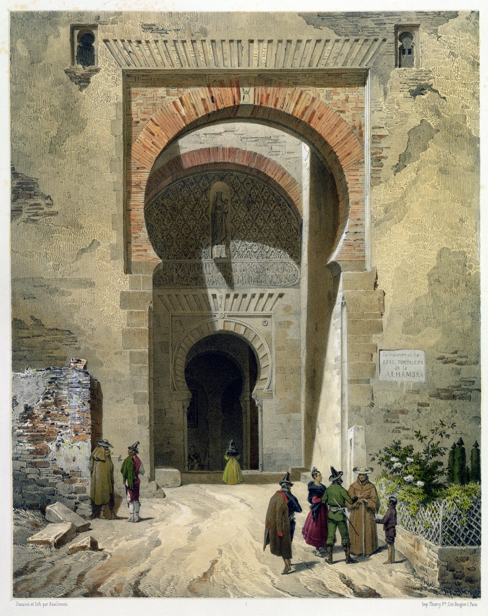 Rättvisans port, ingången till Alhambra, Granada, 1853 av Leon Auguste Asselineau