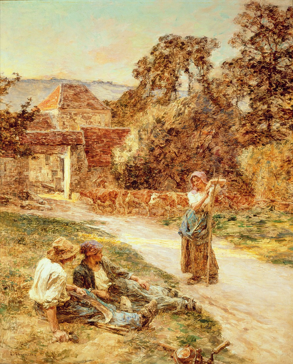 Solnedgång, boskapens återkomst, 1897 av Leon Augustin Lhermitte