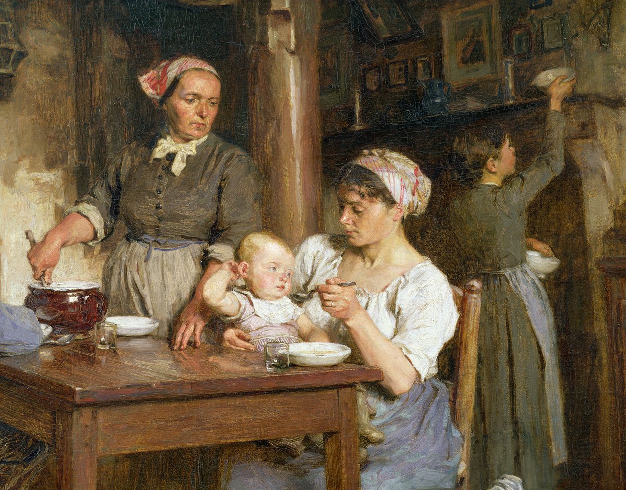 Middagsmåltiden, detalj om att mata barnet, (detalj av 15366) av Leon Augustin Lhermitte