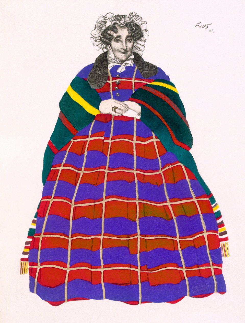 Kostymdesign för Madame Loenfowitch i Moskva i gamla tider, för den ryska konstens spektakel, 1922 av Leon Bakst