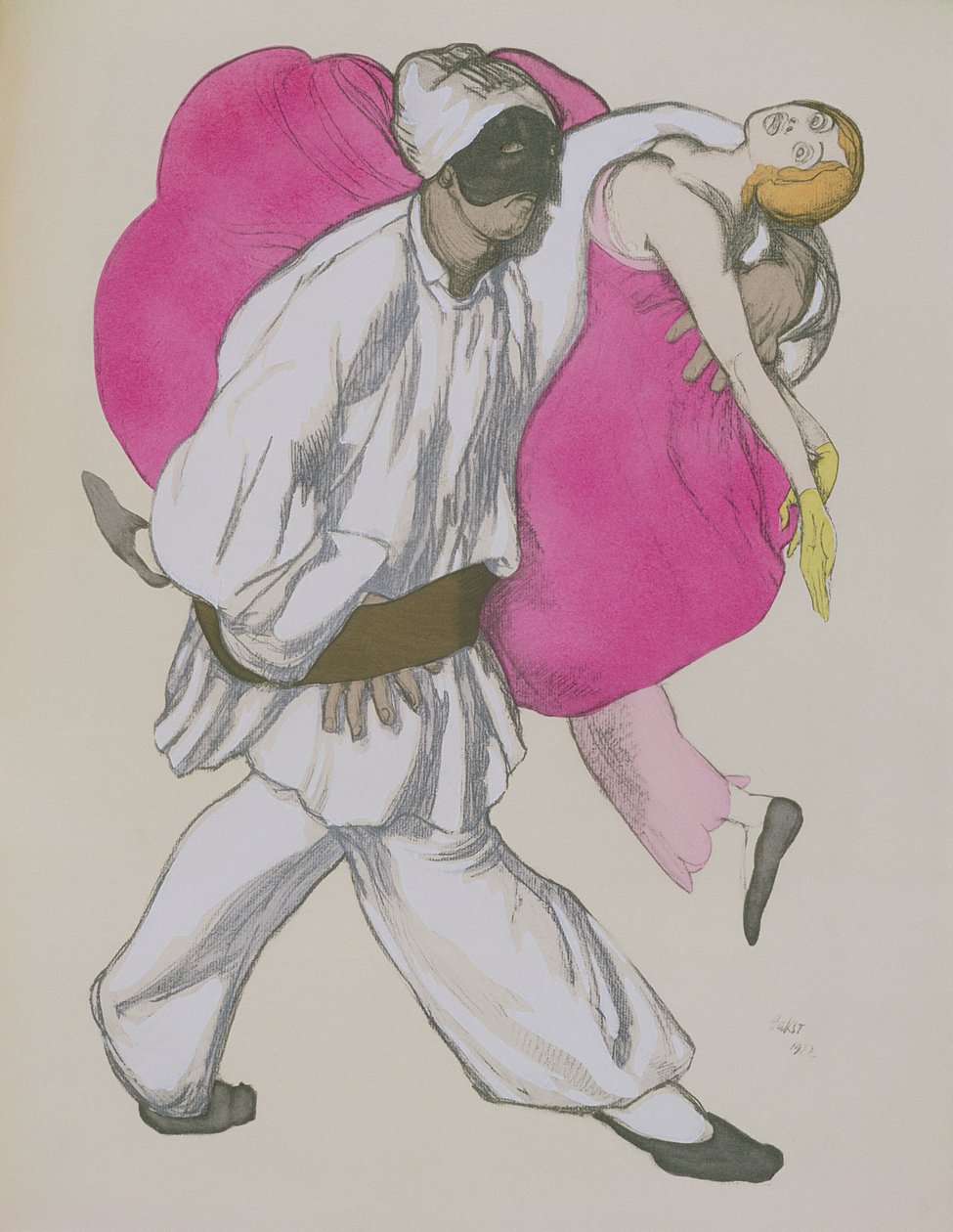 Kostymritningar för Pamina och Monostatos i "Trollflöjten" av Wolfgang Amadeus Mozart (1756-91) 1922 av Leon Bakst
