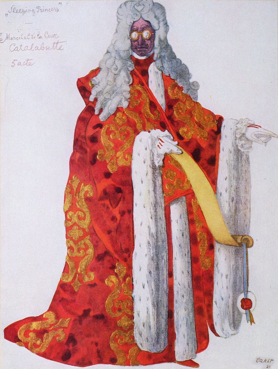 Kostymdesign för marskalk Cantalabutte, från Törnrosa, 1921 av Leon Bakst