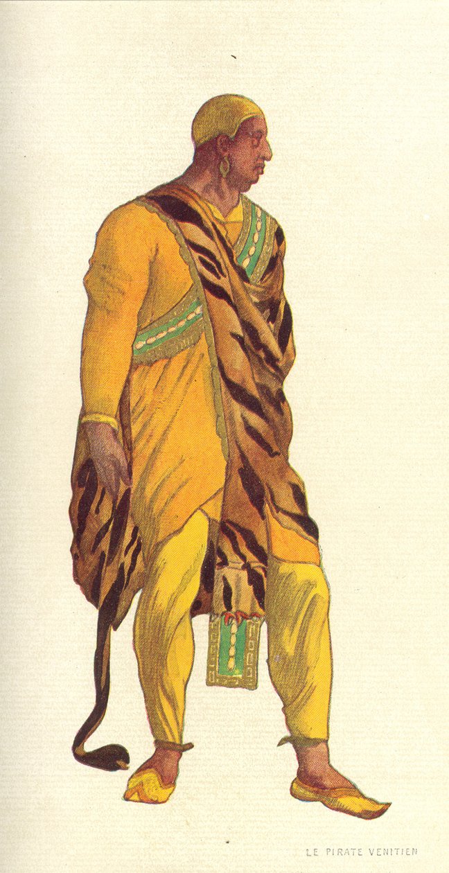 Kostymdesign för en venetiansk pirat i "The Legend of Joseph", 1914 (wc och gouache på papper) av Leon Bakst