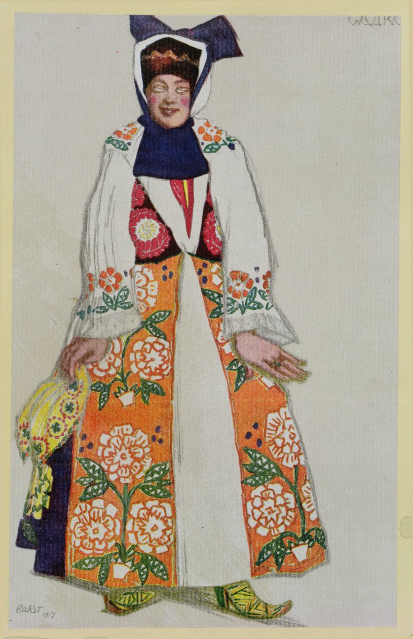 Kostymdesign för en bondkvinna, från Sadko, 1917 av Leon Bakst