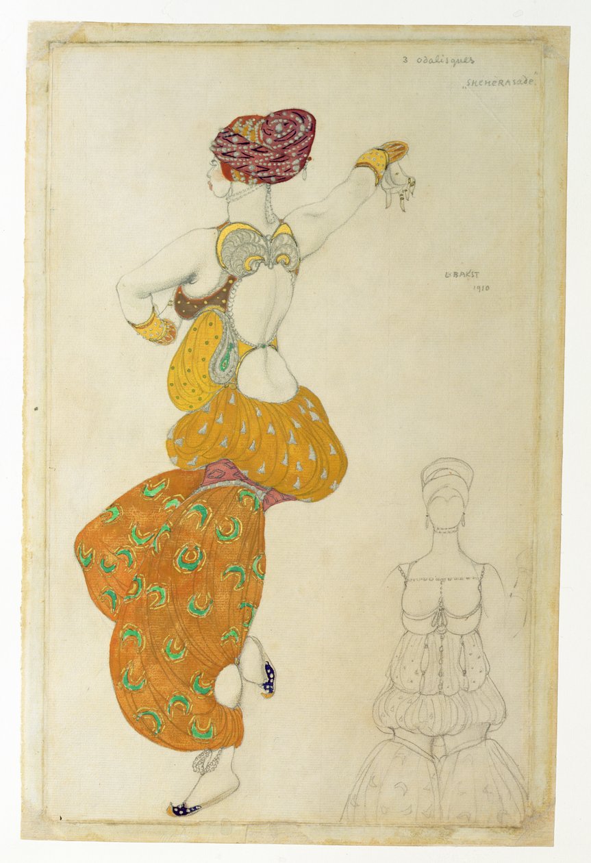 Kostymdesign för en av de tre odalisker för Scheherazade, 1910 (gouache) av Leon Bakst