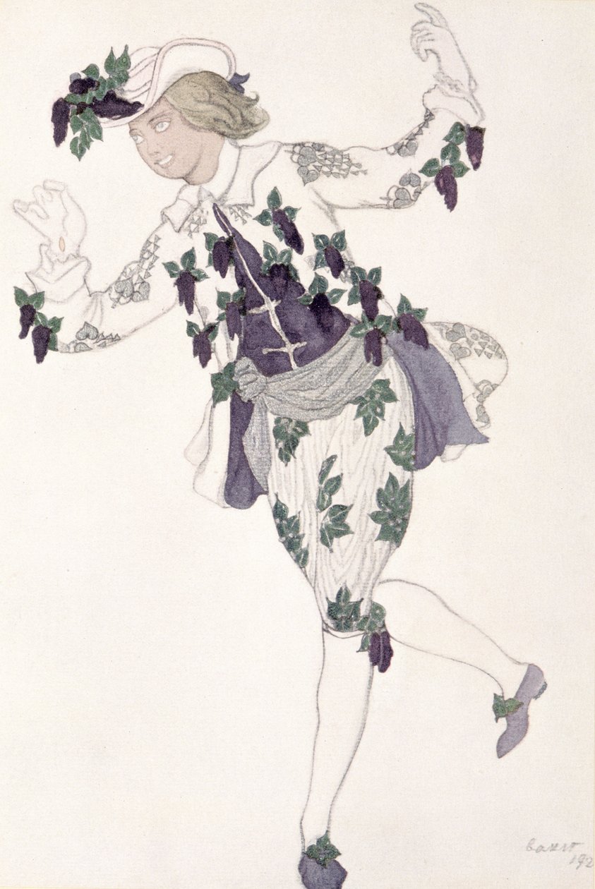 Ubunifu wa mavazi ya Pageboy wa Fairy Lilac, kutoka kwa Urembo wa Kulala, 1921 swed av Leon Bakst