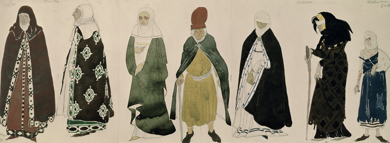 Kostymer för budbärarna i "Sankt Sebastians martyrskap", 1911 av Leon Bakst