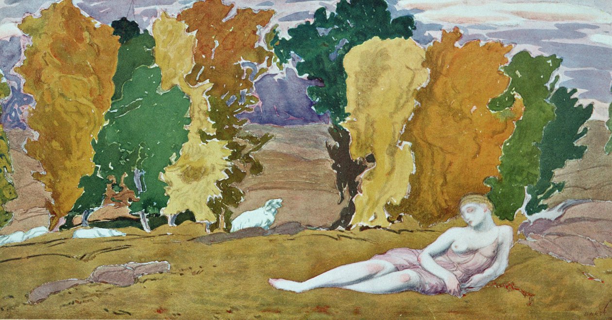 Design för en dekorativ panel, från Daphnis och Chloe, ca 1912 av Leon Bakst