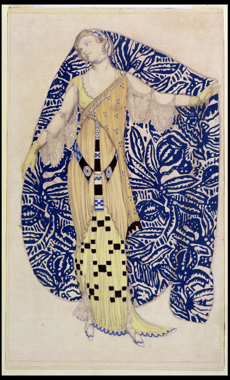Modern klänning, Dione, 1910 (penna och wc) av Leon Bakst