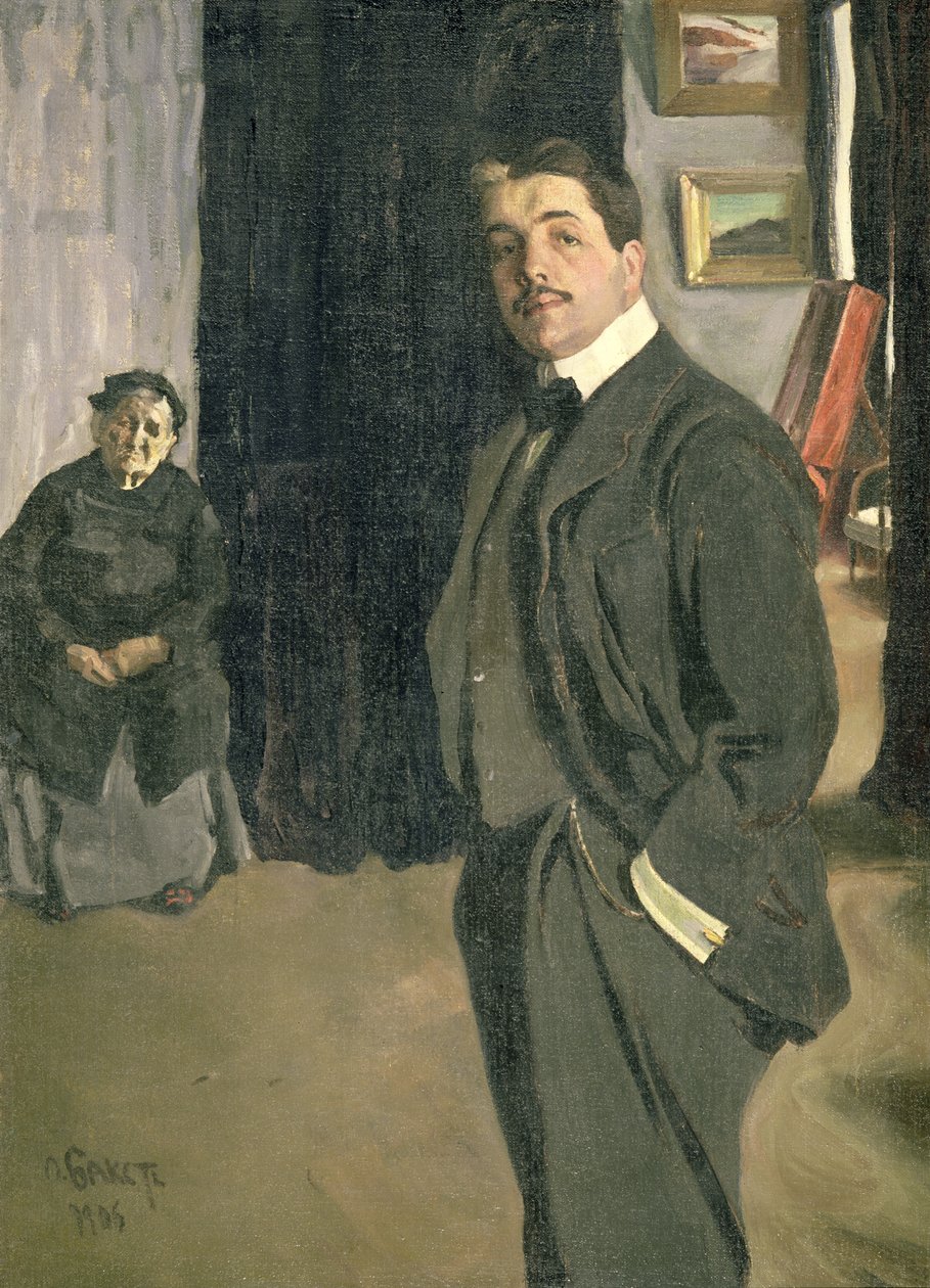 Porträtt av Sergei Pavlovich Diaghilev (1872-1929) med sin sjuksköterska, 1906 av Leon Bakst