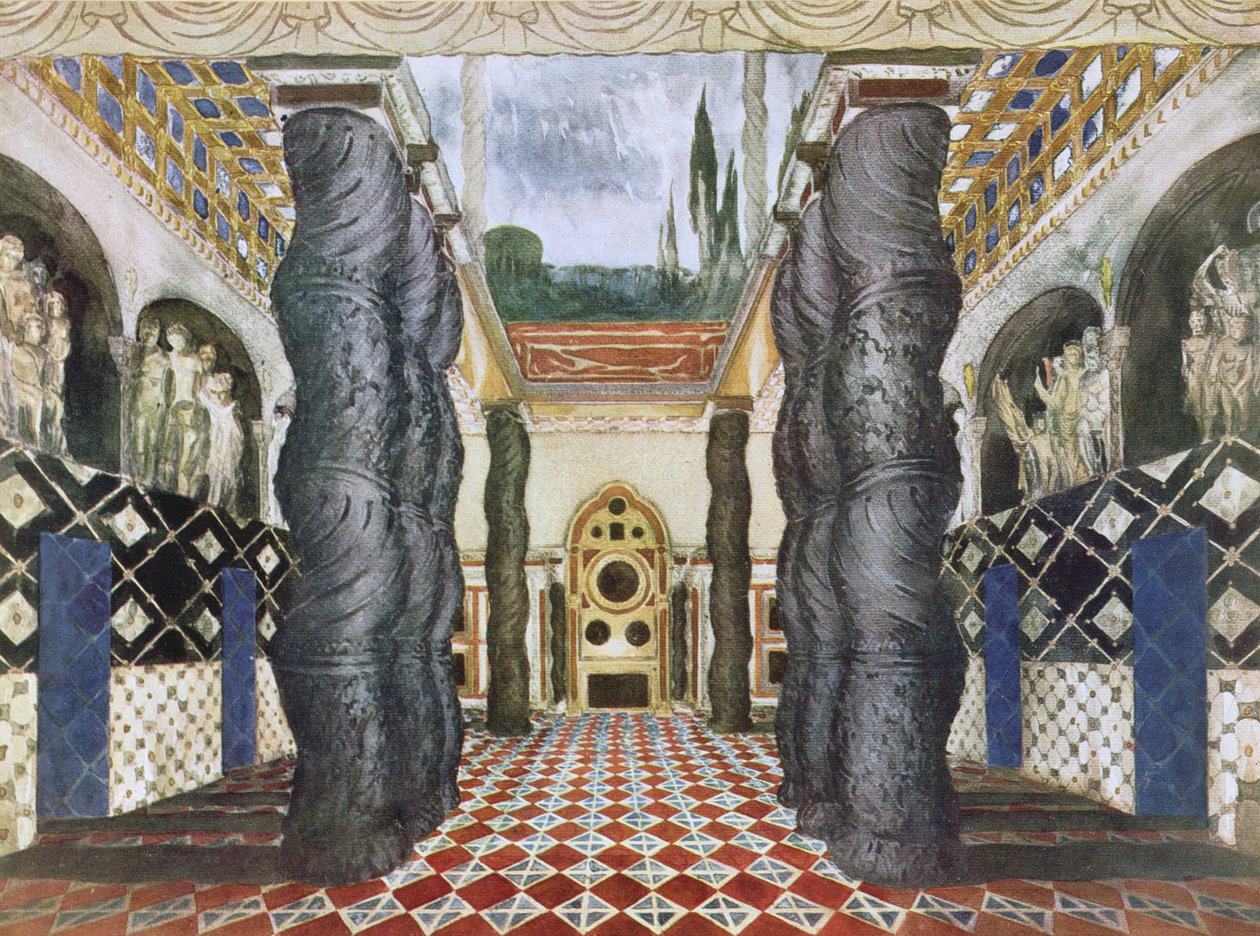 Landskapsdesign för det kejserliga palatset, från The Martyr of St. Sebastian, c.1911-22 av Leon Bakst