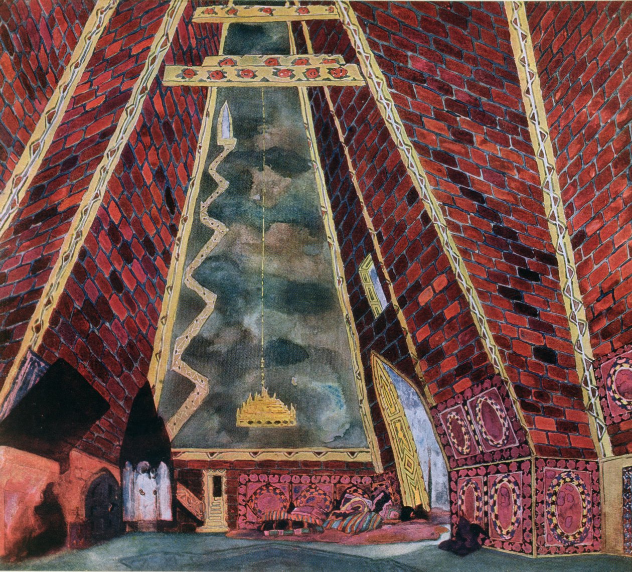 Landskapsdesign för Thamar, 1912 av Leon Bakst