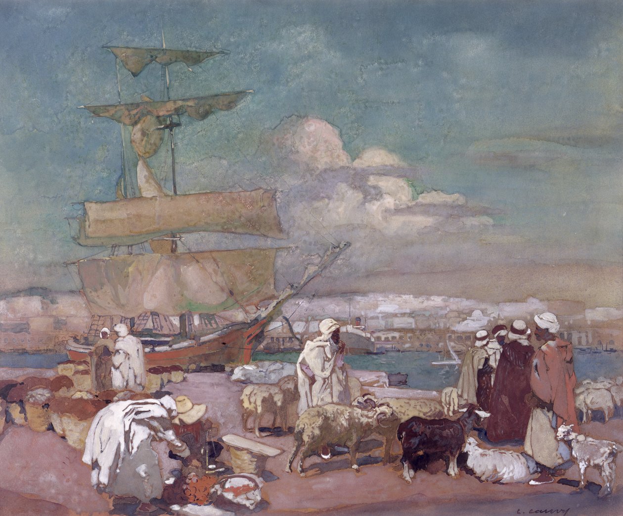 Hamnen i Alger, ca 1900 av Leon Cauvy