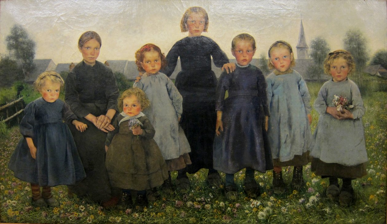  Les fillettes de la serie Les ages du paysann av Léon Frédéric