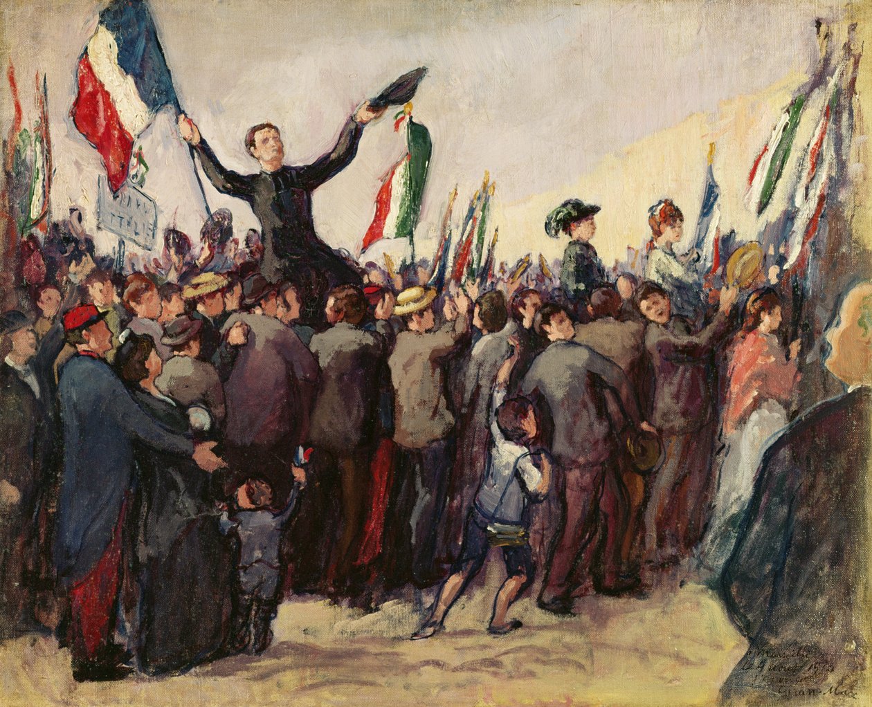Italienska volontärer anlände till Marseille för att skriva in sig i den franska armén den 4 augusti 1914 av Leon Giran Max