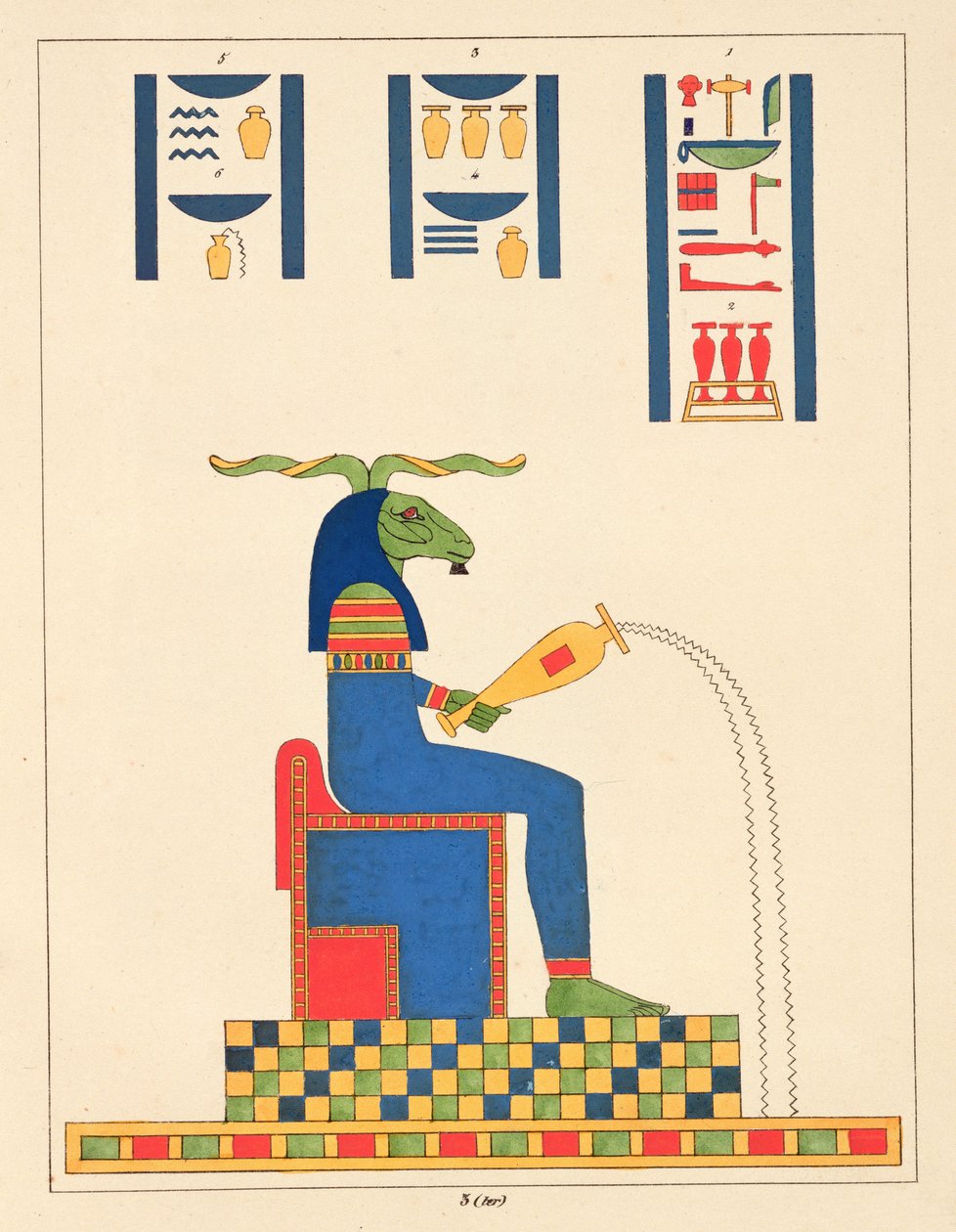 Guden Khnum, illustration från Egyptian Pantheon: samling mytologiska karaktärer från det antika Egypten av Jean-Francois Champollion, publicerad 1823-25 av Leon Jean Joseph Dubois