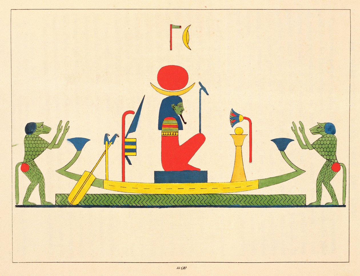 Guden Khonsu, illustration från Egyptian Pantheon: samling mytologiska karaktärer från det antika Egypten av Jean-Francois Champollion, publicerad 1823-25 av Leon Jean Joseph Dubois